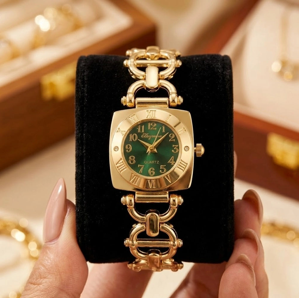 Vintage Emerald Dial Anti-Tarnish Gold Plated Watch