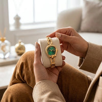 Vintage Emerald Green Dial Watch - Anti-Tarnish Gold Plated