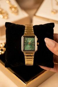 Vintage Emerald Green Square Watch | Gold Plated & Anti-Tarnish