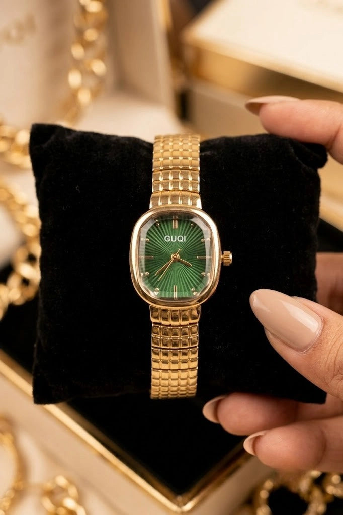 Vintage Emerald Green Dial Watch – Premium Anti-Tarnish Gold Plated Timepiece