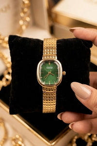 Vintage Emerald Green Dial Watch – Premium Anti-Tarnish Gold Plated Timepiece