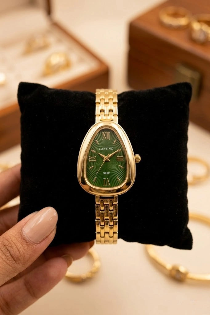 Vintage Emerald Green Dial Watch - Anti Tarnish Gold Plated