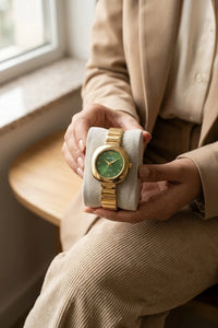 Emerald Green Dial Anti-Tarnish Gold Plated Vintage Watch | Women's Square Dial Timepiece