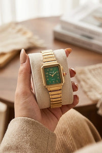 Vintage Emerald Green Dial Anti-Tarnish Gold Plated Watch for Women