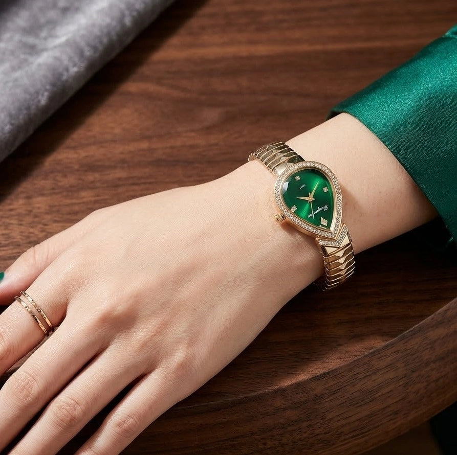 Vintage Emerald Teardrop Watch - Anti-Tarnish Gold Plated | Moncheri Jewels