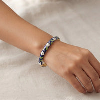 Floral Enamel Bangle Bracelet - Vintage Blue & Gold Design