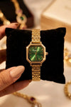 Emerald Aura Geometric Anti-Tarnish Gold Plated Watch