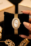 Vintage Crystal Oval Watch - Gold Plated (Anti-Tarnish)