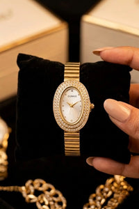 Vintage Crystal Oval Watch - Gold Plated (Anti-Tarnish)