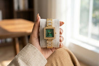 Emerald Elegance Square Crystal Watch | Anti-Tarnish Gold Plated