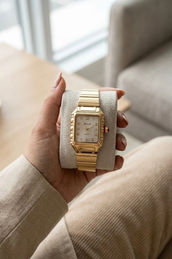 Vintage Square Dial Anti-Tarnish Gold Plated Watch for Women