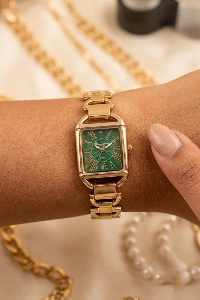 Emerald Green Dial Anti-Tarnish Gold Plated Vintage Watch For Women
