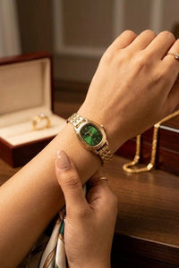 Emerald Green Oval Dial Anti-Tarnish Gold Plated Watch