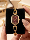Retro Luxe Hexagon Anti-Tarnish Gold Plated Watch - Maroon Dial Edition