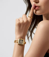 Leopard Print Square Dial Chain Watch - Anti-Tarnish Gold Plated
