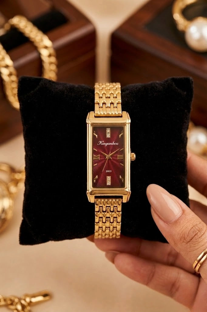 The Vintage Stella Gold-Plated Watch - Maroon Dial