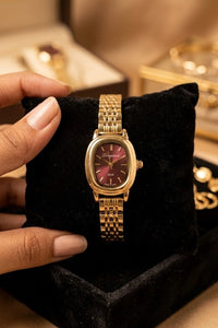 Vintage Maroon Dial Gold Plated Watch | Anti-Tarnish | Old Money Aesthetic