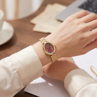 Vintage Maroon Dial Oval Watch | Anti-Tarnish Gold Plated Chain Watch