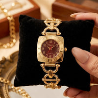 Vintage Maroon Dial Chain Watch | Anti-Tarnish Gold Plated
