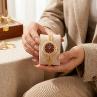 Elegant Greek Key Design Women's Anti-Tarnish Gold Plated Wrist Watch