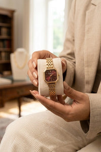 Vintage Ruby Octagon Watch | Anti-Tarnish Gold-Plated ---