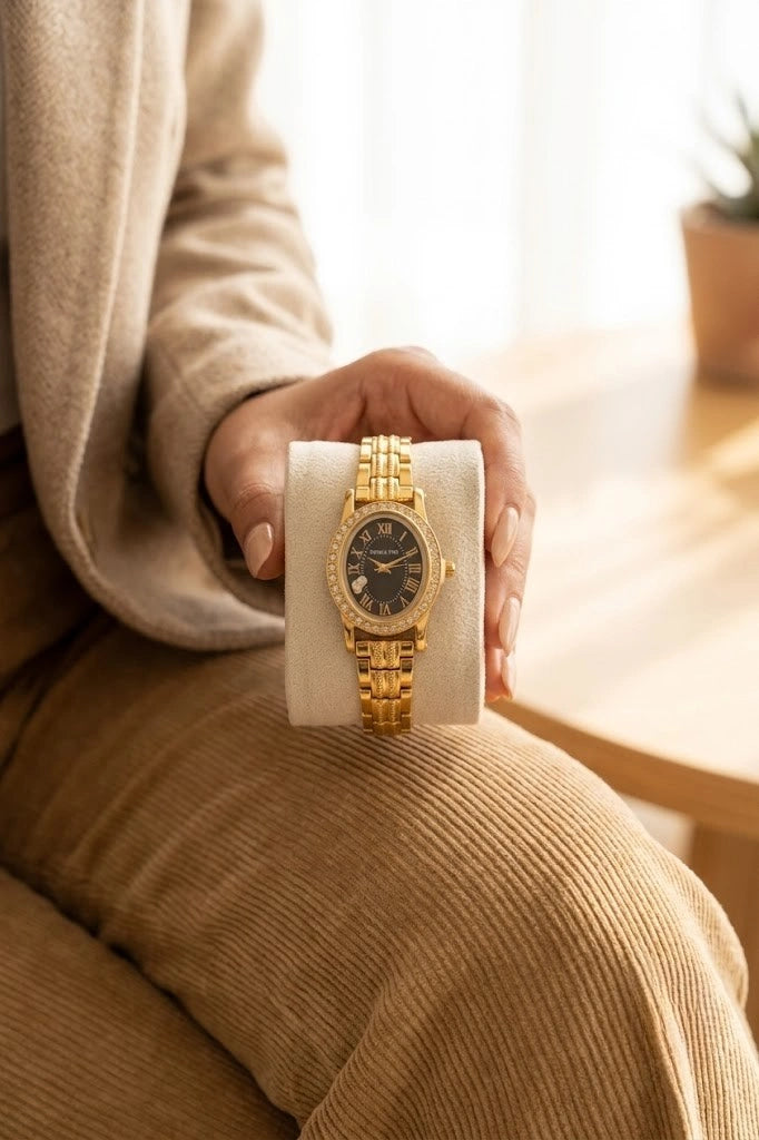 Premium Black Dial Anti-Tarnish Gold Plated Watch for Women | Moncheri Jewels