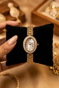 Vintage Oval Rhinestone Anti-Tarnish Gold Plated Watch | Moncheri Jewels