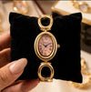 Vintage Oval Pink Dial Watch - Anti-Tarnish Gold Plated