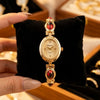 Vintage Aesthetic Oval Dial Watch | Anti-Tarnish Gold Plated with Red Accents
