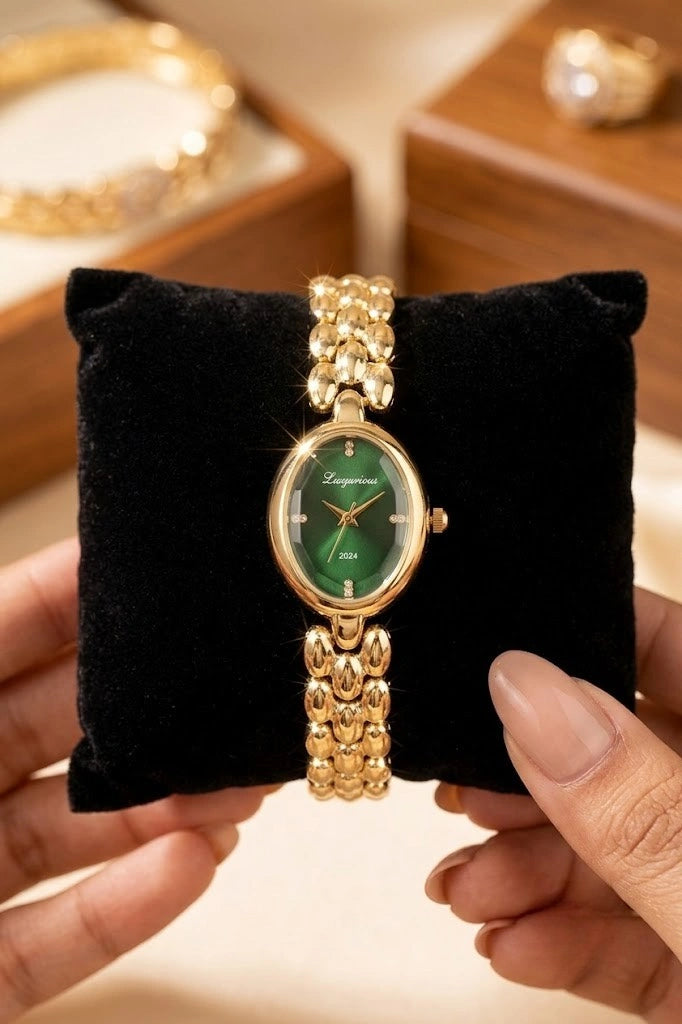 Vintage Emerald Green Dial Watch | Anti-Tarnish Gold Plated