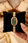 Vintage Oval Emerald Watch – Anti-Tarnish Gold Plated Bracelet Watch