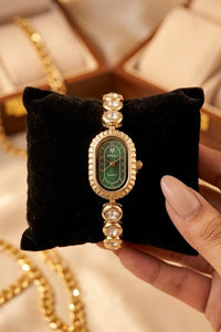 Vintage Oval Emerald Watch – Anti-Tarnish Gold Plated Bracelet Watch