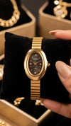 Vintage Oval Gold Plated Anti-Tarnish Watch - Black Dial Classic Luxury