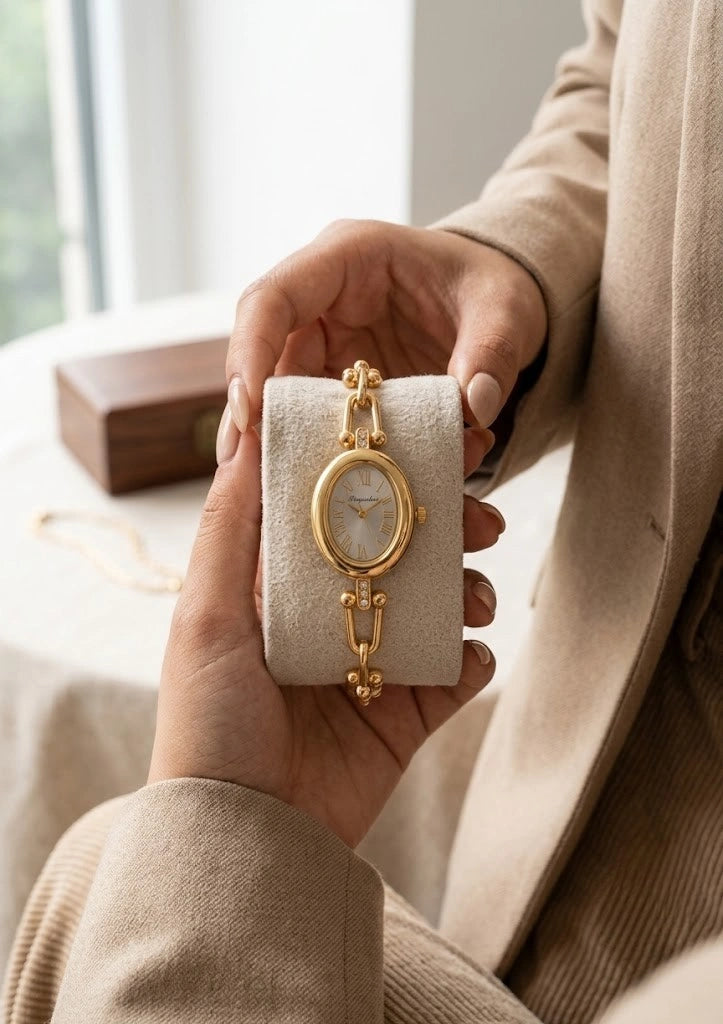 Vintage Oval Anti-Tarnish Gold Plated Chain Watch