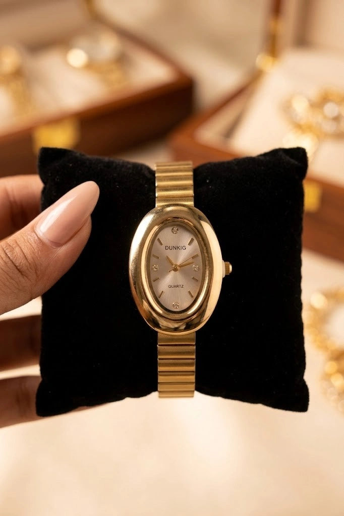 Vintage Luxury Oval Watch for Women - Premium Gold Plated, Anti-Tarnish Quartz Timepiece