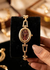 Vintage Oval Maroon Dial Anti-Tarnish Gold Plated Bracelet Watch
