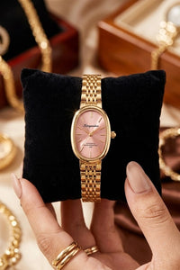 Vintage Oval Pink Dial Watch | Anti-Tarnish Gold Plated Waterproof Timepiece