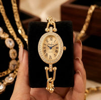 Vintage Oval Rhinestone Chain Watch - Anti-Tarnish Gold Plated