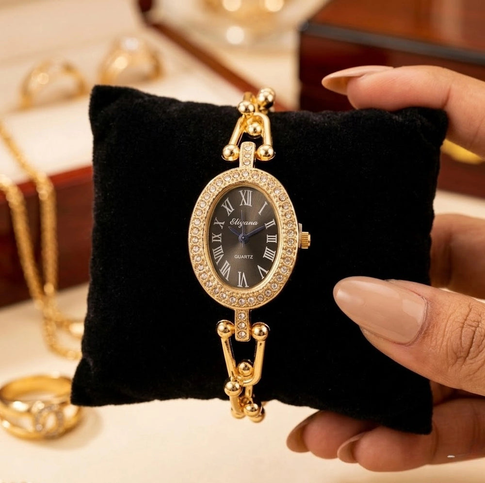 Vintage Oval Rhinestone Watch - Anti-Tarnish Gold Plated