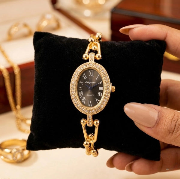 Vintage Oval Rhinestone Watch - Anti-Tarnish Gold Plated