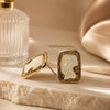 Vintage Pearl Inlay Rectangular Stud Earrings - Gold Plated