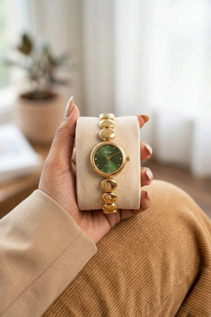 Emerald Green Dial Anti-Tarnish Gold Plated Watch