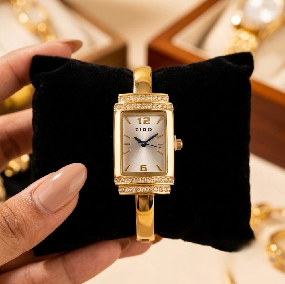 Vintage Rectangular Anti-Tarnish Gold Plated Watch for Women