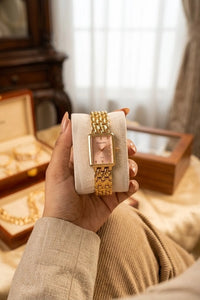 Vintage Rectangular Gold Plated Watch - Blush Dial | Anti-Tarnish