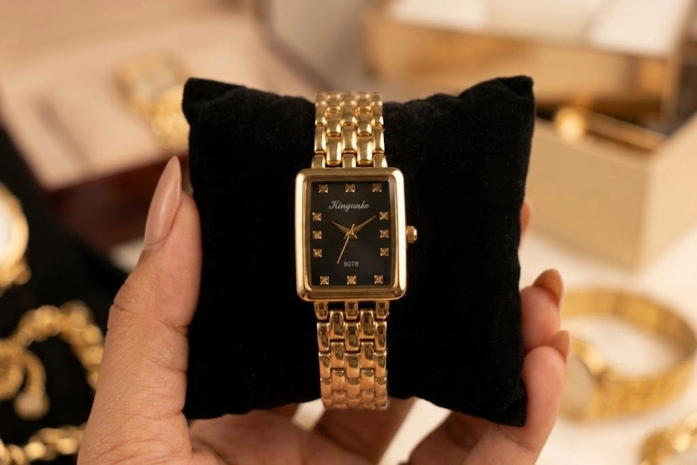 The 'Old Money' Vintage Rectangular Gold-Plated Watch | Anti-Tarnish