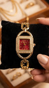 Vintage Red Dial Square Watch - Anti-Tarnish Gold Plated | Moncheri Jewels