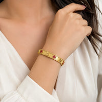 Red Clover Motif Anti-Tarnish Gold Plated Bangle Bracelet