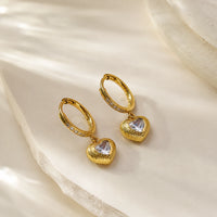 Crystal Heart Dangle Hoop Earrings | Anti-Tarnish Gold Plated