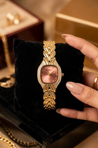 Vintage Rose Dial Anti-Tarnish Gold Plated Watch for Women