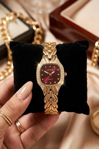 Vintage Ruby Dial Watch - Anti-Tarnish Gold Plated | Moncheri Jewels